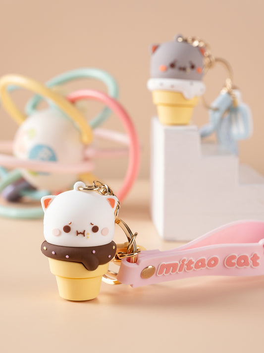 Cone Peach Cat Keychain