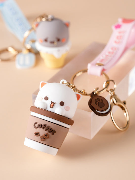 Coffee Peach Cat Keychain