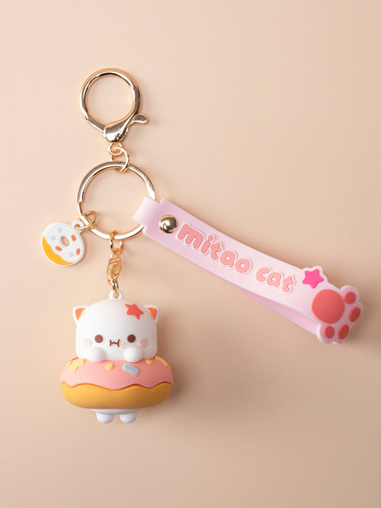 Donut Peach Cat Keychain